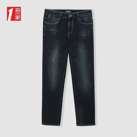 海一家时尚休闲猫须工艺长裤2023秋季新款舒适中腰男士牛仔裤商品大图