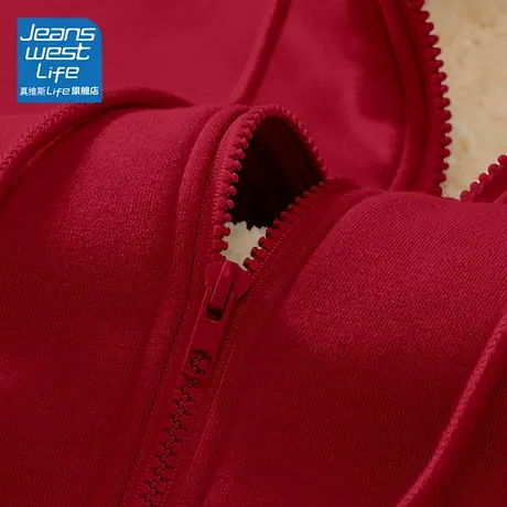 真维斯LIFE酒红色外套女2023新款爆款秋冬加绒加厚羊羔绒开衫上衣商品大图