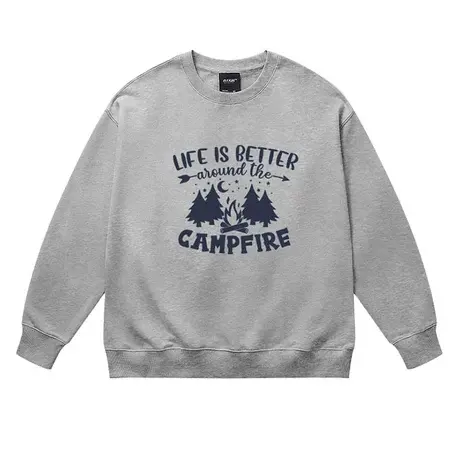 美式复古街头篝火森林圆领卫衣男女秋冬款慵懒风小众设计感上衣潮商品大图