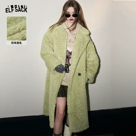 妖精的口袋仿羊羔毛呢大衣女2023冬季新款设计感长款加厚毛呢外套图片