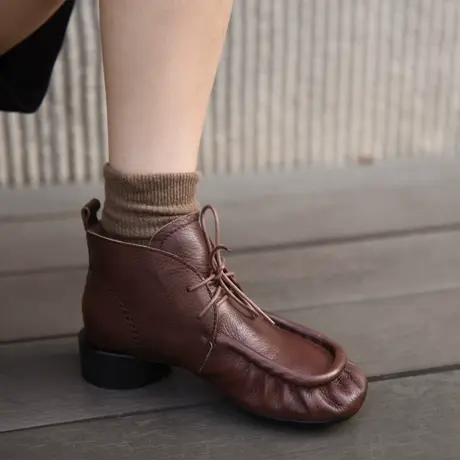 Artmu阿木原创复古短靴女2023新款春秋单靴粗跟踝靴显瘦真皮靴子商品大图