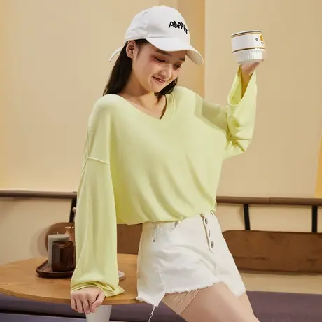 唐狮秋装新款长袖T恤女新潮百搭薄款宽松设计感小众上衣白色图片