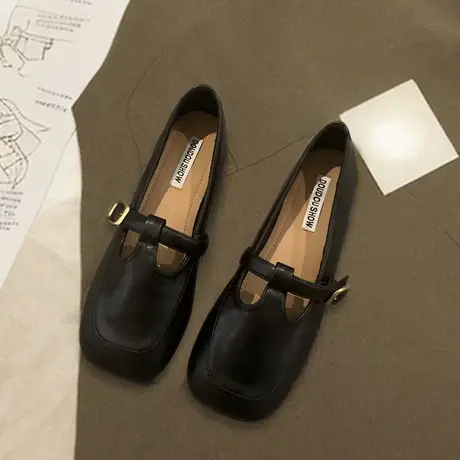 真皮法式单鞋女款秋季2023新款英伦风复古软底软面一脚蹬圆头瓢鞋商品大图