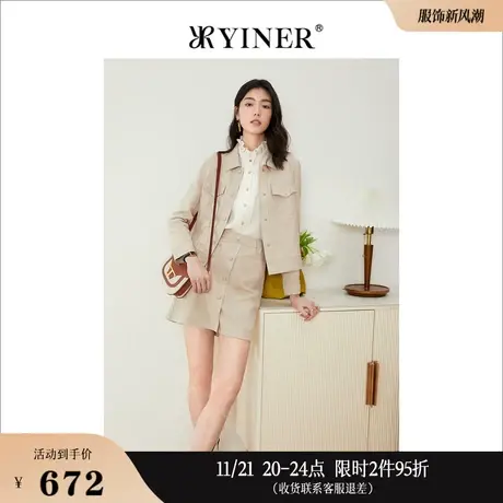 YINER音儿奥莱女装秋季polo衬衣女杏色长袖衬衫商品大图