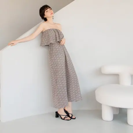 桔熊夏季度假甜辣凉爽平口抹胸收腰长裙子女露肩连衣裙大码DA9152图片