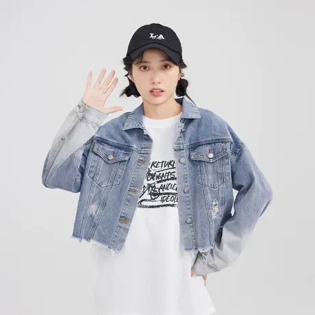 【5折清仓】美式复古vintage短款牛仔外套女款2022新款设计感小众图片