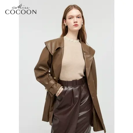 MISSCOCOON老钱风皮衣24春装新款棕色翻领蛋白皮甜酷风夹克外套图片