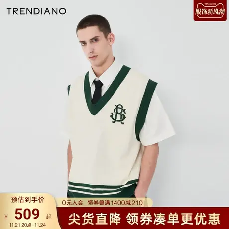 【字母徽章】TRENDIANO轻奢针织背心2023夏款学院风无袖V领马甲潮商品大图