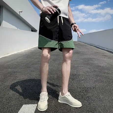 夏季时尚拼接撞色男士高级感运动短裤五分裤潮男休闲薄款韩版中裤图片