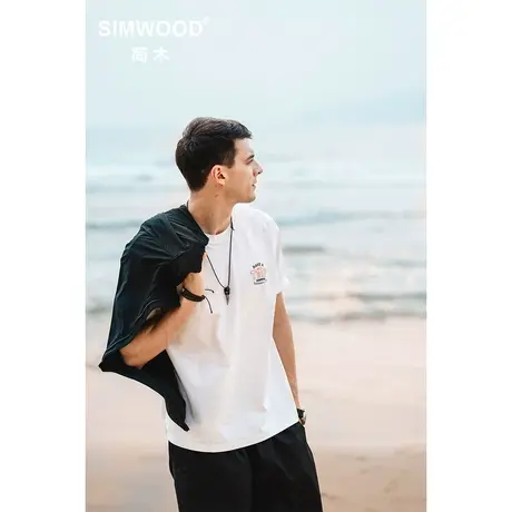 Simwood简木男装【宽松版型】240g竹节棉绣花圆领休闲短袖T恤男图片
