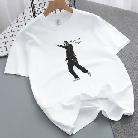 美式重磅t恤男短袖纯棉白色上衣服夏季宽松潮流印花半袖全棉体恤商品大图