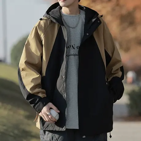 连帽夹克男春秋款潮牌撞色山系冲锋衣外套户外休闲早秋登山衣服男商品大图