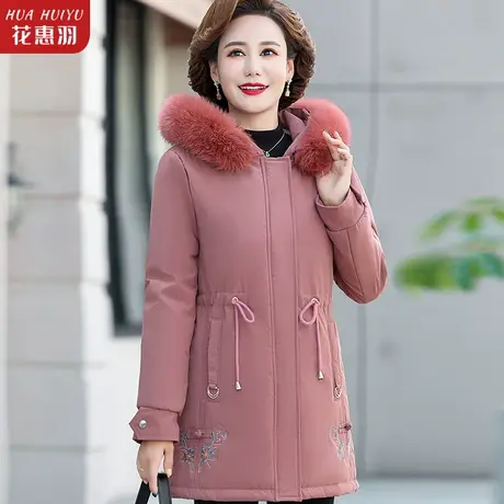 派克服女中长款中年妈妈装冬装棉衣中老年人女装秋冬外套加厚棉服图片