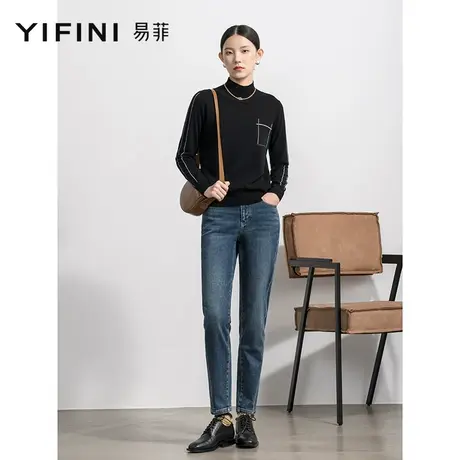 Yifini/易菲小脚九分牛仔裤水洗加厚加绒秋新高腰显瘦锥形裤商品大图