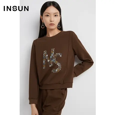 INSUN恩裳奥莱秋季字母绣花品牌定制款休闲卫衣图片