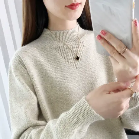 半高领秋冬打底衫女2025年新款洋气内搭毛衣宽松针织衫上衣厚外穿商品大图