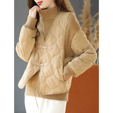 宝诗黎立领拼接拉链针织开衫马甲两件套装2024早春设计感保暖外套商品大图