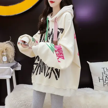 加绒加厚连帽卫衣外套女2023新款秋冬爆款洋气减龄宽松设计感上衣商品大图