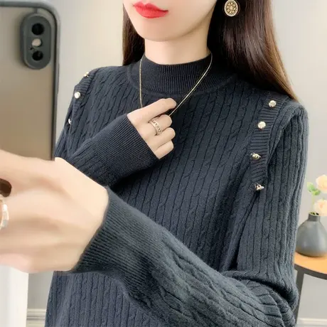 半高领毛衣女打底衫2023秋冬新款套头内搭厚上衣麻花外穿针织衫潮商品大图
