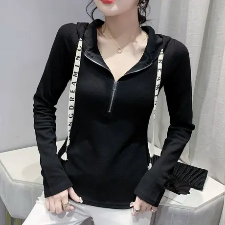 拉链连帽卫衣女长袖秋欧货2024新款时尚设计感上衣百搭显瘦打底衫商品大图