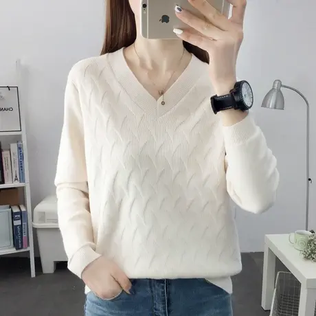 秋装2023新款毛衣女宽松外穿洋气针织打底衫秋冬季v领内搭上衣女图片