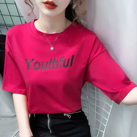 美式复古火龙果色t恤女短袖夏季2023新款设计感小众正肩上衣ins潮商品大图