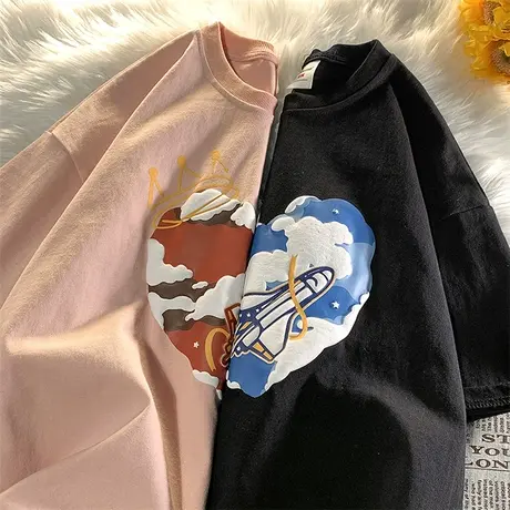 短袖T恤女设计感小众2024新款ins潮韩系夏装半袖情侣法式别致上衣图片