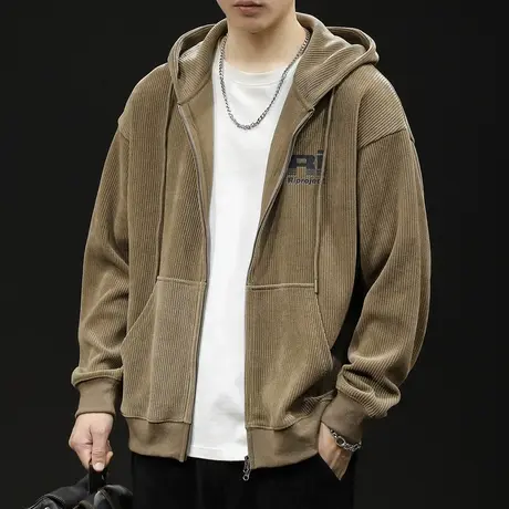 春秋季拉链开衫卫衣男连帽男款潮牌大码男士2024新款运动外套竖条商品大图