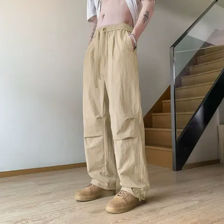 防晒冰丝速干降落伞裤子男夏季薄款美式宽松直筒阔腿工装休闲长裤商品大图