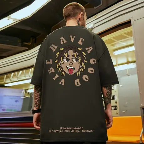 高街短袖t恤大码男装纯棉嘻哈宽松夏季oversize美式上衣服ins潮牌图片