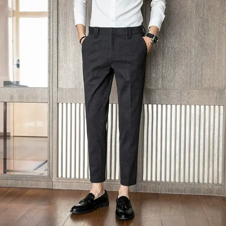 西裤男士加厚秋冬季新款直筒休闲修身韩版高级感西装裤毛呢长裤子图片