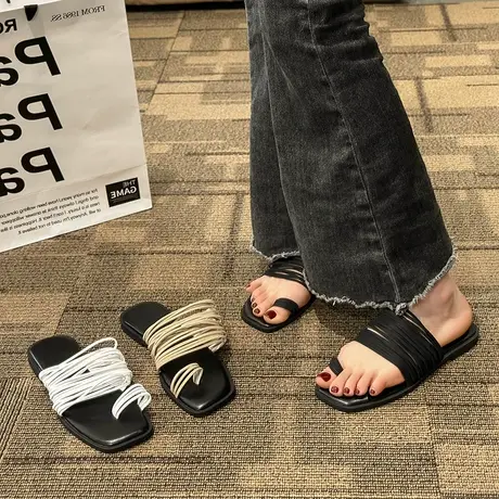 设计感小众平跟罗马凉鞋套趾凉拖女鞋沙滩鞋2024春夏款猪笼鞋拖鞋商品大图