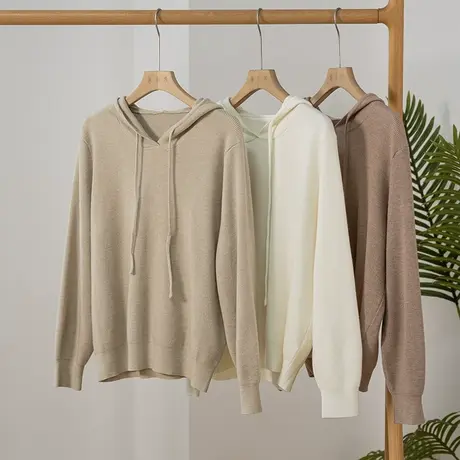 享永子【运动风减龄刚需】15%羊毛12针纤绒纱连帽毛衣女套头卫衣图片