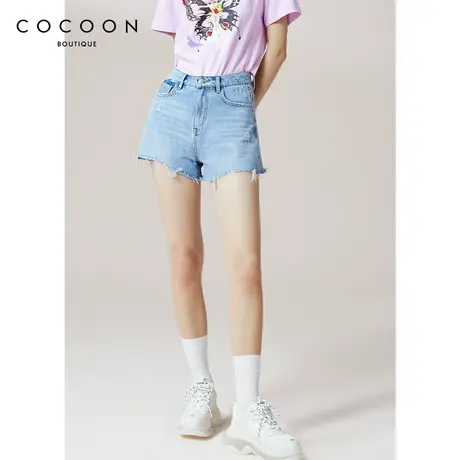 COCOON商场同款时尚裤子2023夏装新款女装气质褶皱设计直筒牛仔裤商品大图