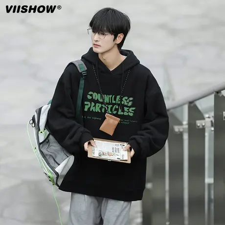 VIISHOW春秋美式潮牌字母刺绣连帽卫衣情侣国潮宽松帽衫卫衣男女商品大图