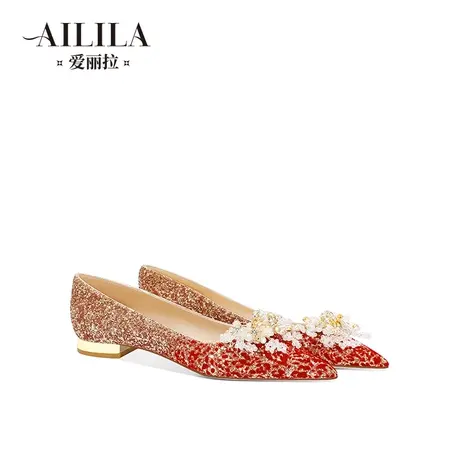 爱丽拉平底结婚鞋女2025新款春季中式红色配秀禾服的新娘鞋不累脚图片