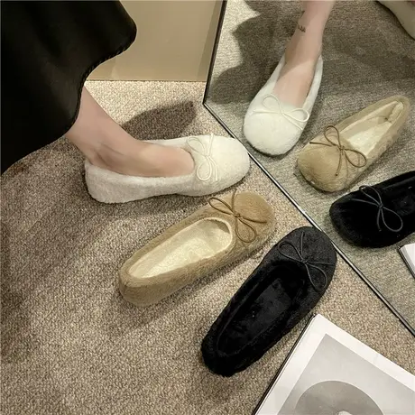 温柔风加绒毛毛鞋女2024年秋冬新款一脚蹬棉瓢鞋羊羔毛懒人豆豆鞋商品大图