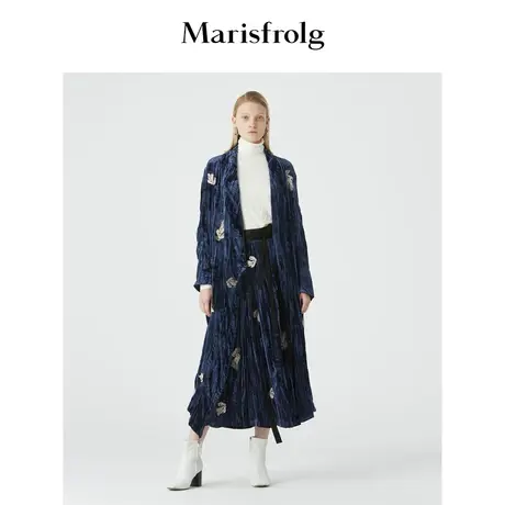 Marisfrolg玛丝菲尔2020年冬季新款丝绒时尚气质设计感黑色礼服裙商品大图