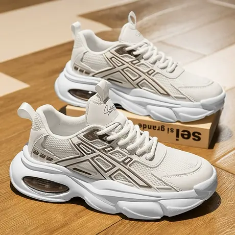 网红爆款男鞋春季2024新款运动跑步气垫减震厚底增高小白老爹潮鞋商品大图