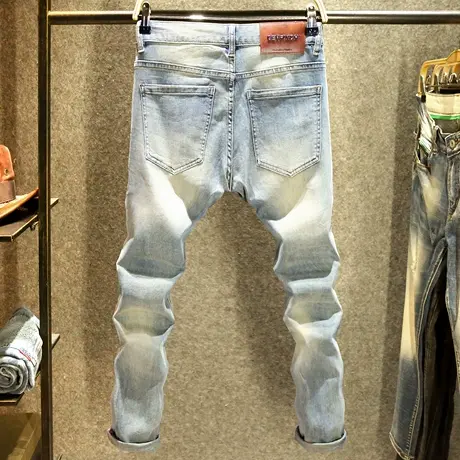 2024新款简约百搭时尚牛仔裤男款高端时尚轻奢水洗磨白修身小脚裤商品大图