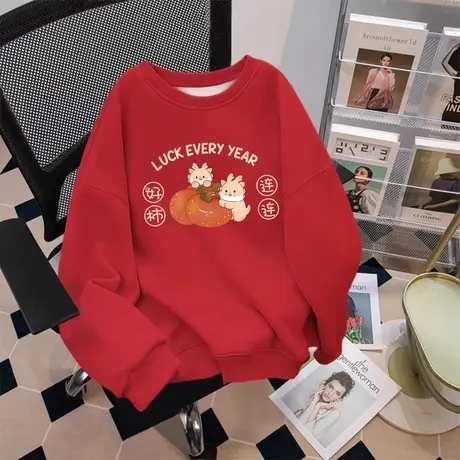 hiphop国潮加绒卫衣女套头大码春节必备亲子装上衣ins冬复古外套图片