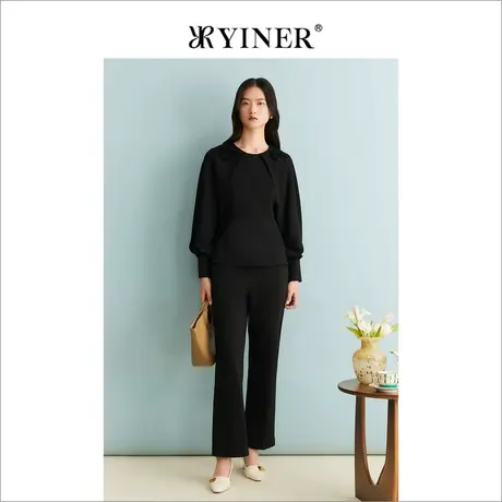 YINER音儿女装冬季羊毛法式优雅立体浮雕上衣绣花收腰衬衫商品大图