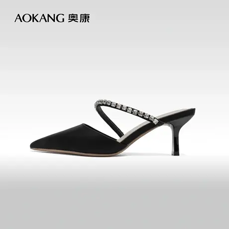 奥康女鞋 夏季新款包头凉拖鞋女士外穿水钻尖头气质优雅细跟商品大图