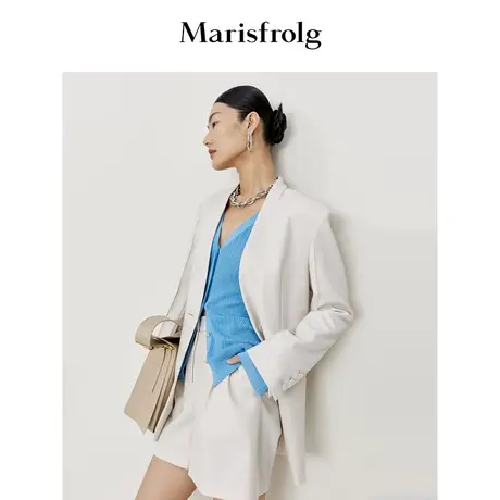 【美利奴羊毛】玛丝菲尔春季新款白色职业西装高阶外套图片