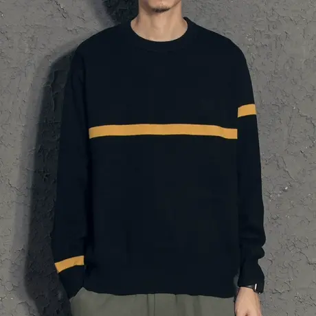 奕飏撞色条纹毛衣男2021新款简约帅气男士秋装上衣针织衫春秋款潮商品大图