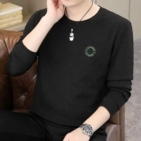 圆领卫衣男士2023秋冬季新款休闲加厚保暖长袖T恤打底衫潮牌男装商品大图