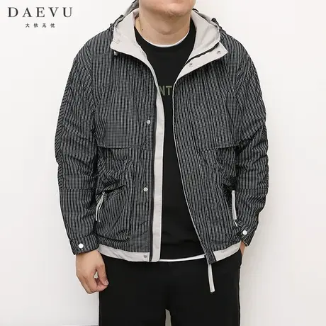 DAEVU秋新款条纹日系大号潮胖子加肥加大码男士短款连帽夹克外套商品大图
