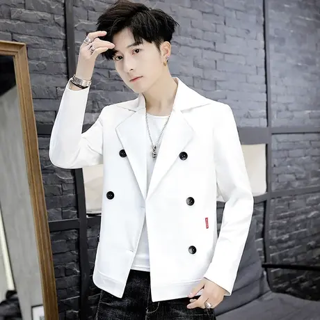 潮牌短款小风衣外套男士春季韩版双排扣西装学生帅气休闲春装夹克商品大图