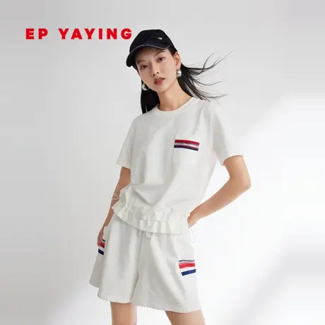 EP雅莹女装 美式复古白色宽松圆领短袖t恤上衣 2023新款5316A图片
