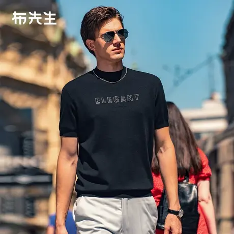 MrBu布先生字母图案短袖羊毛t恤2023秋季保暖小高领内搭男BT12189商品大图